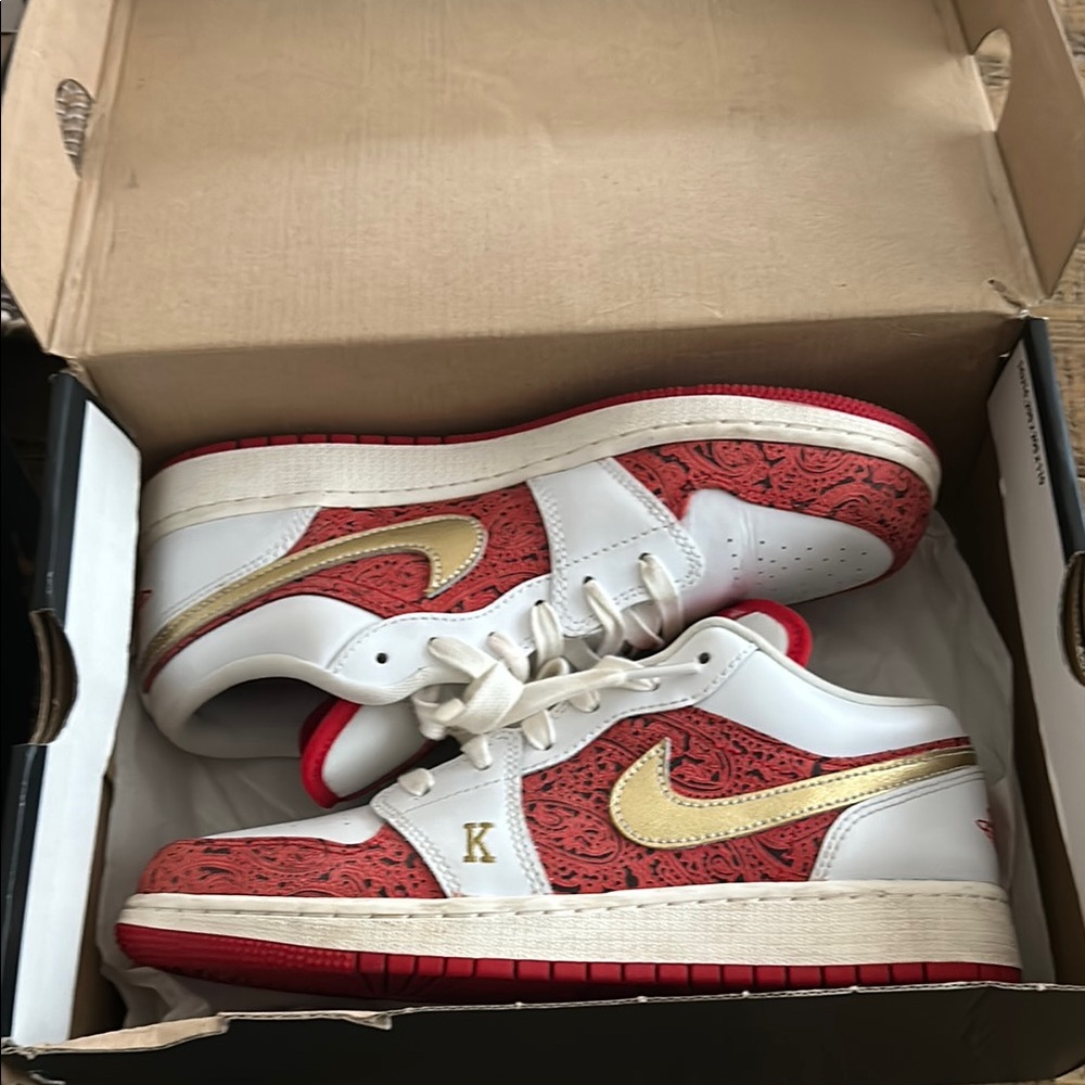 Jordan Red and Gold Sneakers